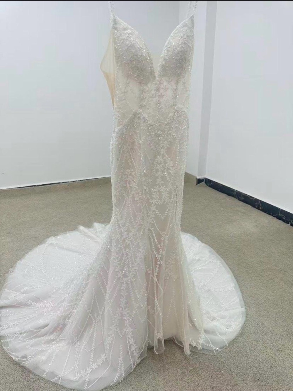 Beaded Ivory Mermaid Wedding Dress with Train